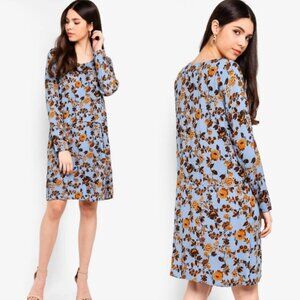 ICHI Duravo Blue Floral Longlseeve Mini Dress Womens XS Boho Euro Style Chic